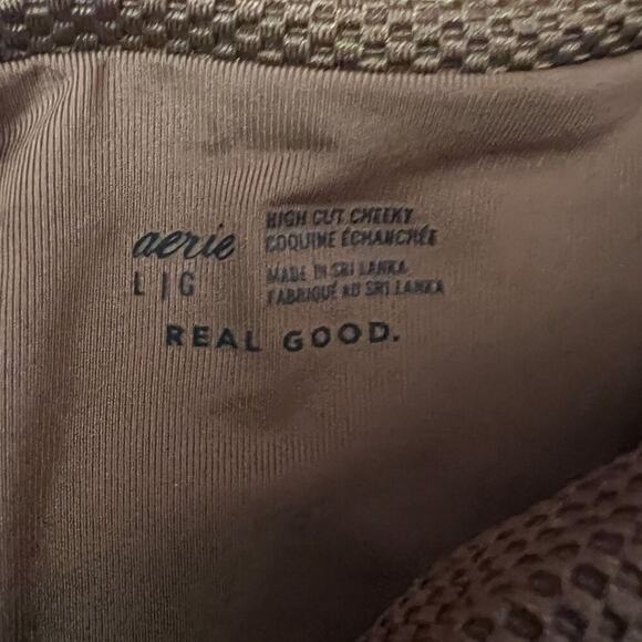 Aerie Shine Pique Twist High Cut Textured Bikini Bottom Horizon Women Size Large - Picture 3 of 5